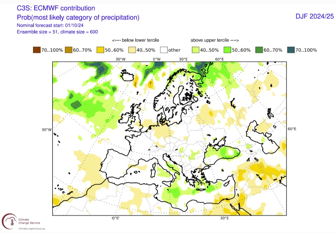 Precipitazioni previste per l'inverno 2024-2025