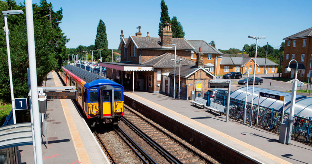 Train at platform at Ewell West station - Crossrail 2