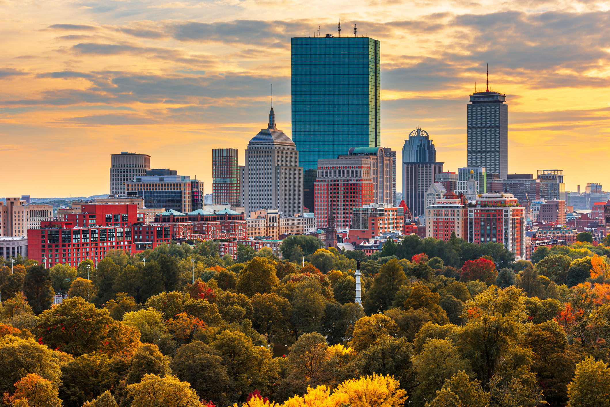 Boston, Massachusetts, USA skyline over Boston Common.