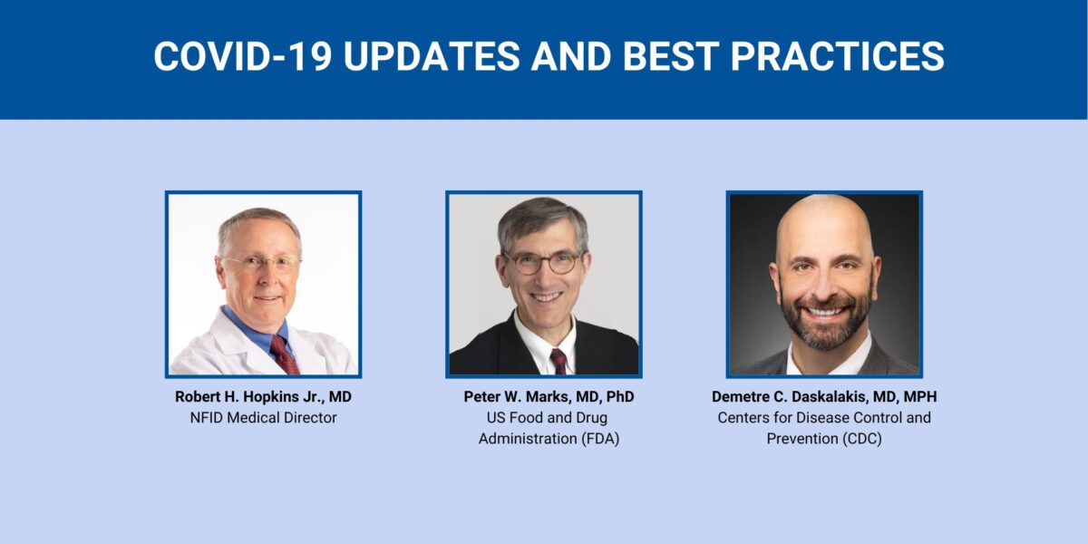 COVID-19 Updates and Best Practices graphic featuring speaker headshots