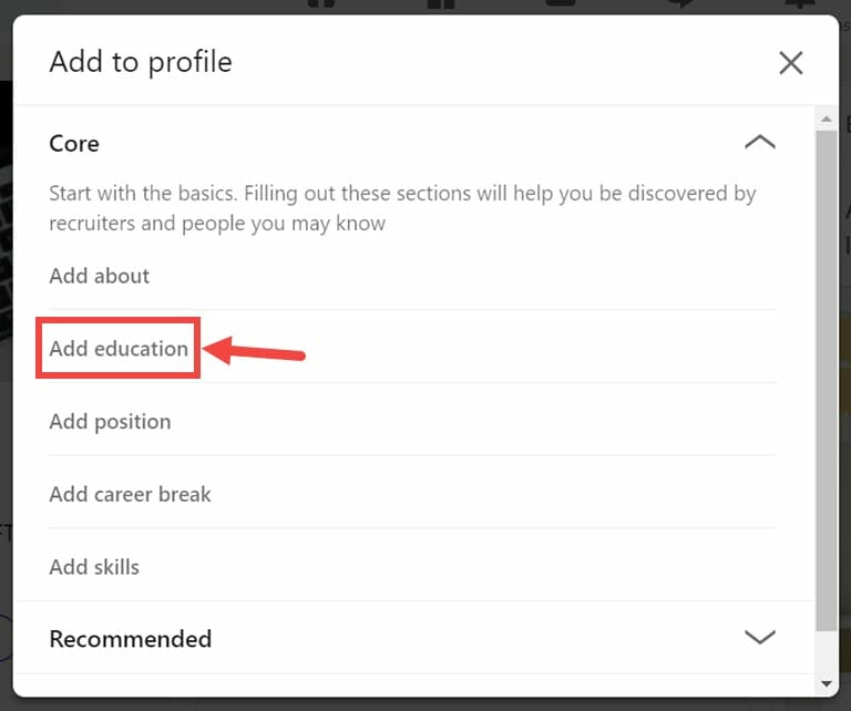 add education on LinkedIn Profile