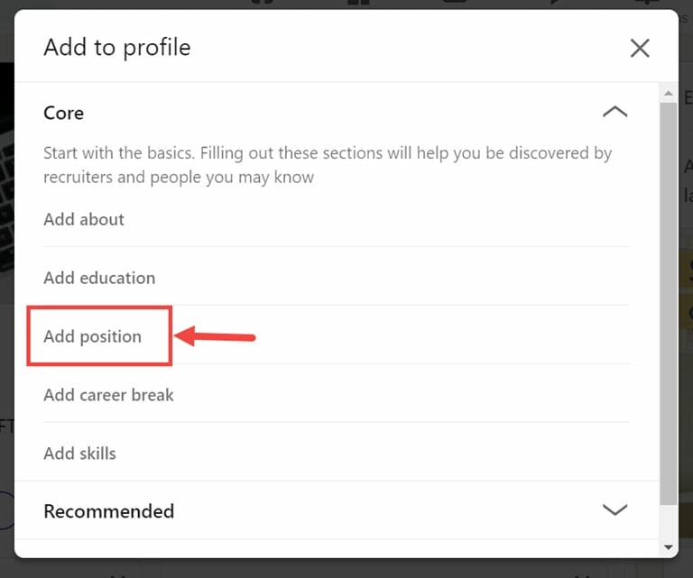 add your job position on LinkedIn