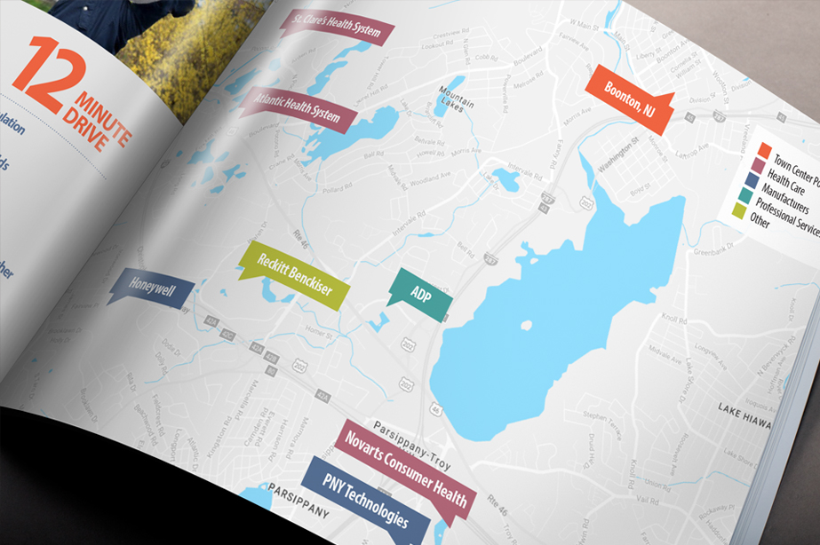 Map in beautifully designed booklet for Morris County Economic Development Committee