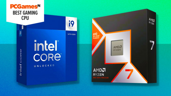 Best gaming CPU: Intel Core i9 14900K and AMD Ryzen 7 9800X3D boxes.