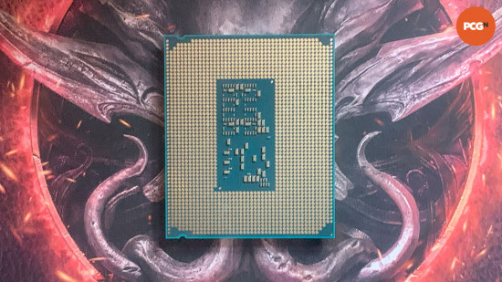 Intel Core Ultra 7 265K review: underside of CPU on Baldur's Gate 3 box