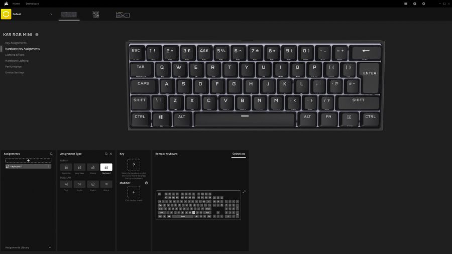 You can remap all of the Corsair K65 RGB Mini shortcuts in the iCUE software