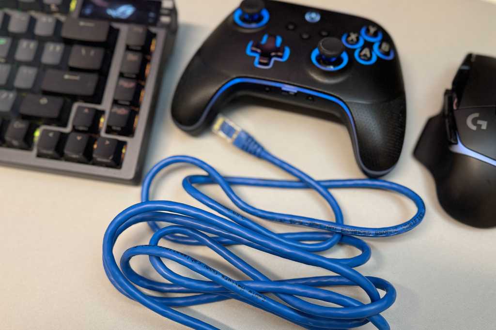 Ethernet cable with gaming controller keyboard and mouse