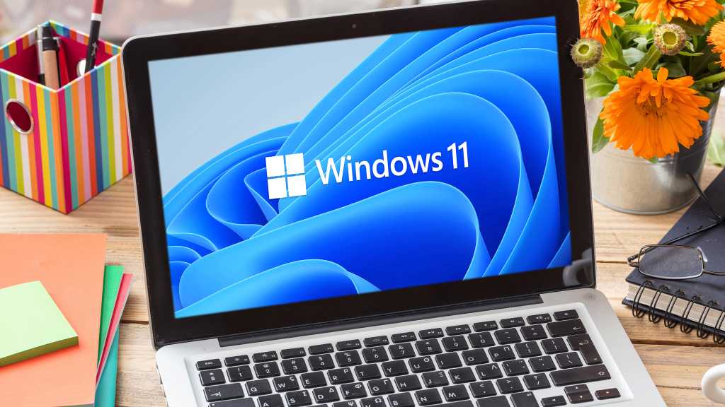 Windows 11 official brand sign on computer laptop display