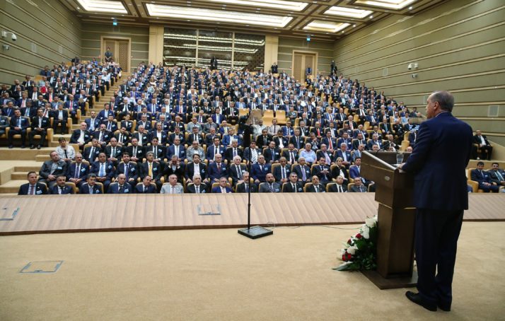 Turkish President Recep Tayyip Erdogan delivers a speech during a consultation meeting with members of Turkish Exporters' Assembly in Ankara, Turkey in August, 2016