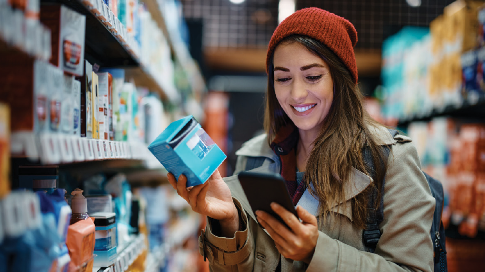 Happy person shopping for products in-store