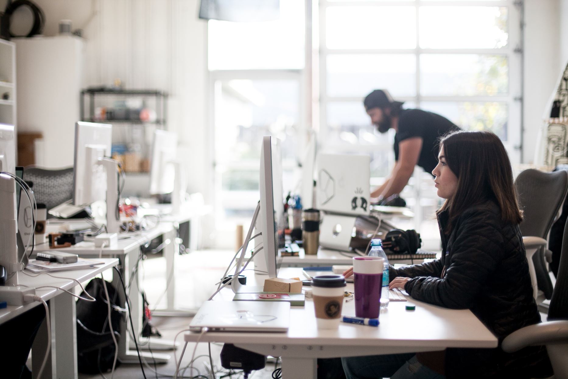 person working in a bright office