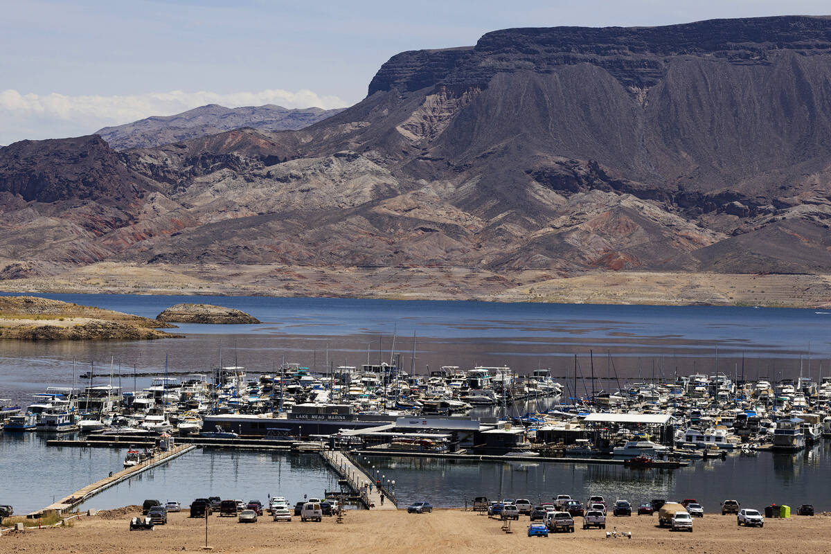 Boats are docked at the Las Vegas Boat Harbor in the Lake Mead National Recreation Area on June ...