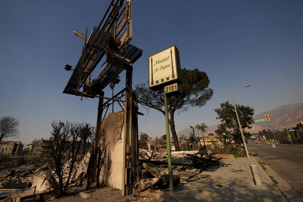 The remains of the Masjid-Al-Taqwa mosque ares seen in the aftermath of the Eaton Fire Friday, ...