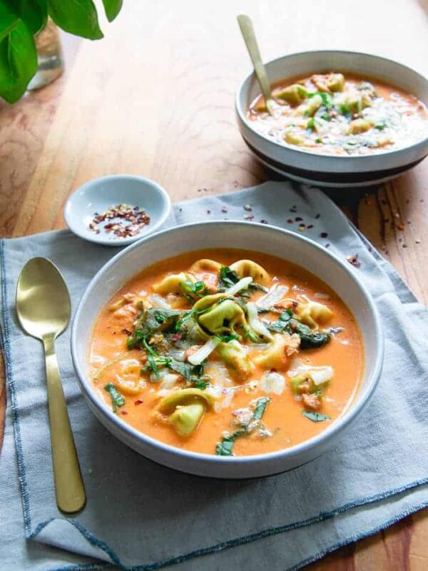 Instant Pot creamy tomato tortellini soup.