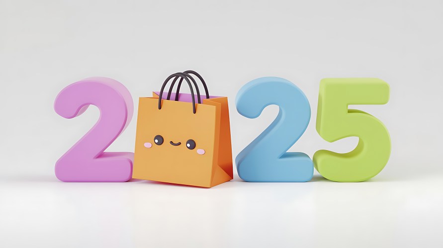 The numbers 2025 (with a smiling shopping bag in place of the zero) introduce our yearly retail predictions.