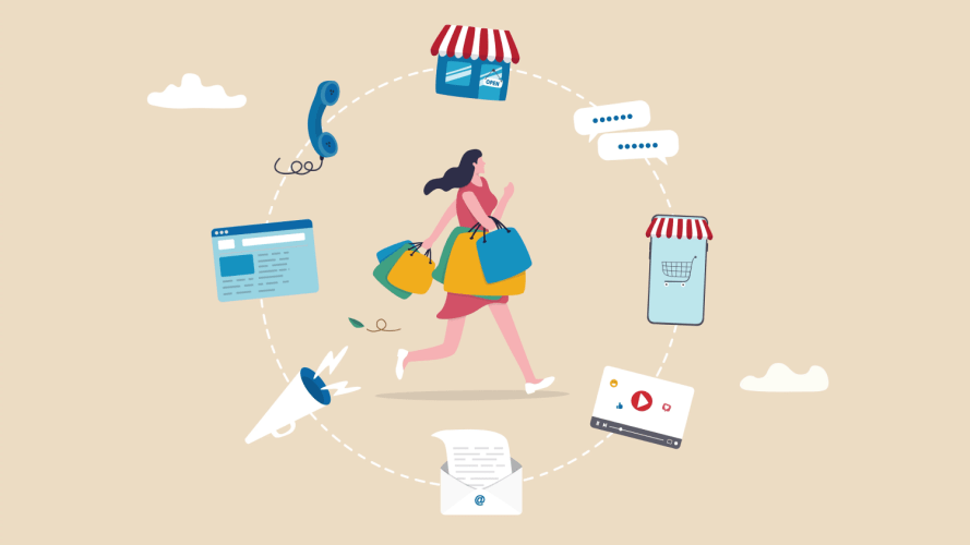 Illustration of girl shopping / Keep Your B2C Commerce Platform Secure During Peak Shopping Seasons