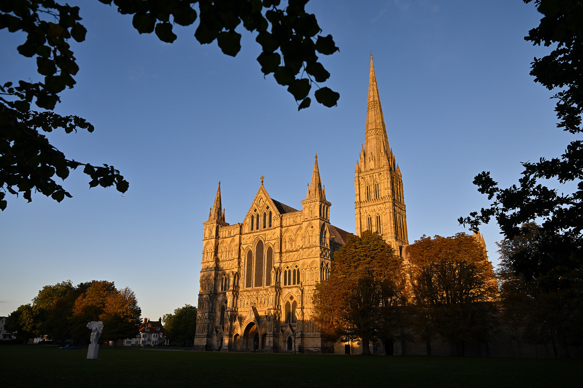 Exterior of Salisbury Cathedral at Sunset