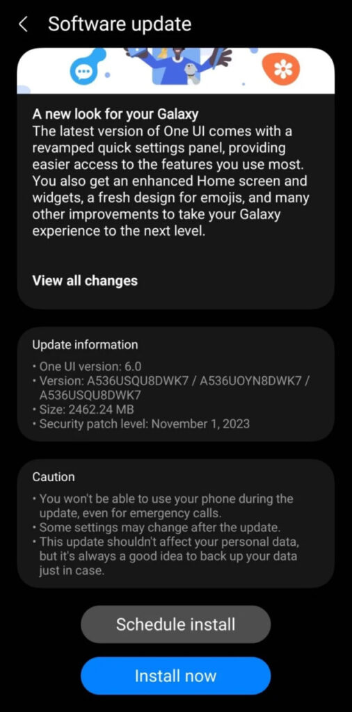 Samsung Galaxy A53 One UI 6 update