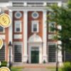 Harvard business school with coins