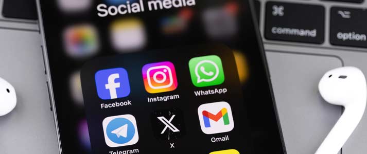 Social media and messenger apps on a smartphone