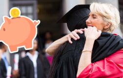 woman hugging daughter with piggy bank symbol