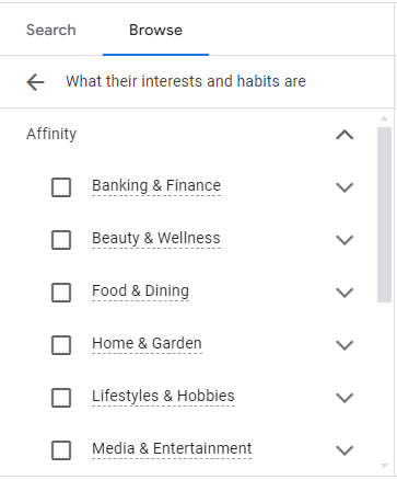 Affinity targeting options on the GDN.