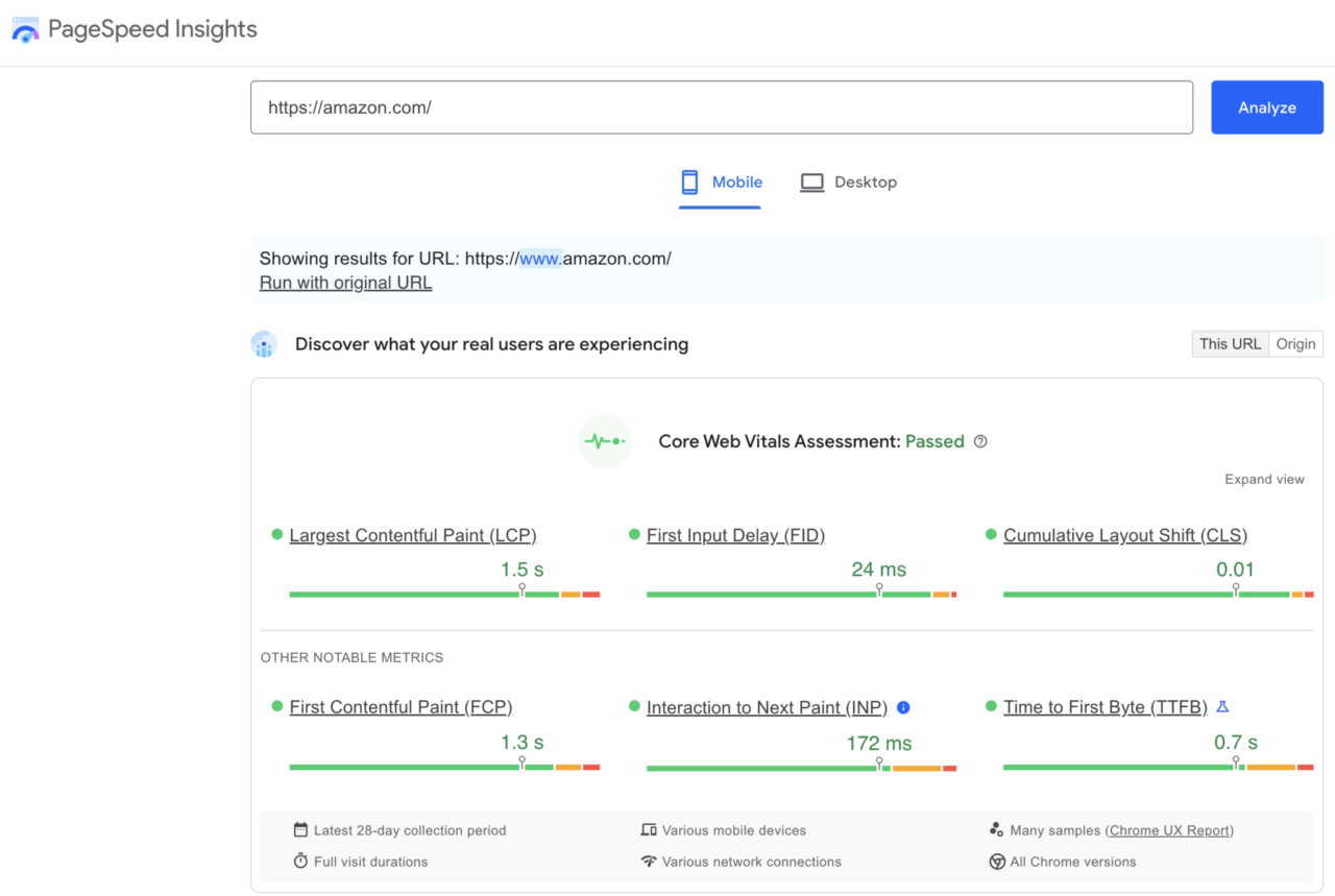 PageSpeed Insights - Amazon