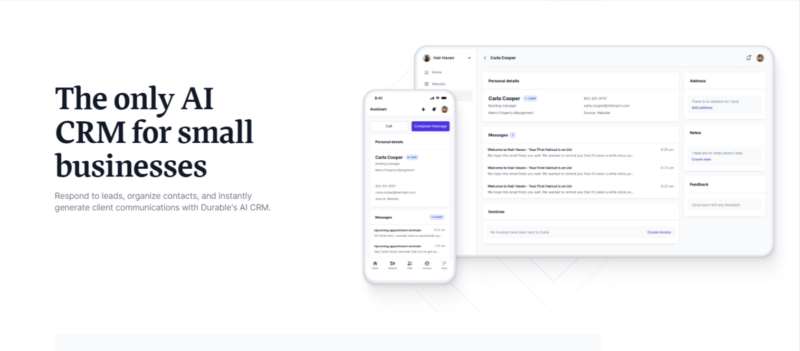 Durable AI CRM landing page