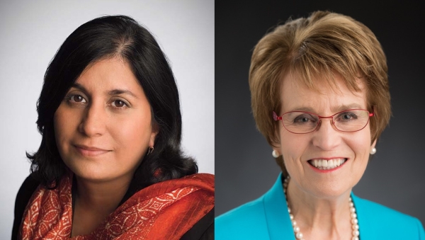 Side-by-side headshots of Maya Ajmera and Mary Sure Coleman