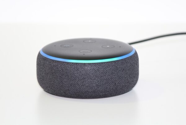 A black Amazon Echo device