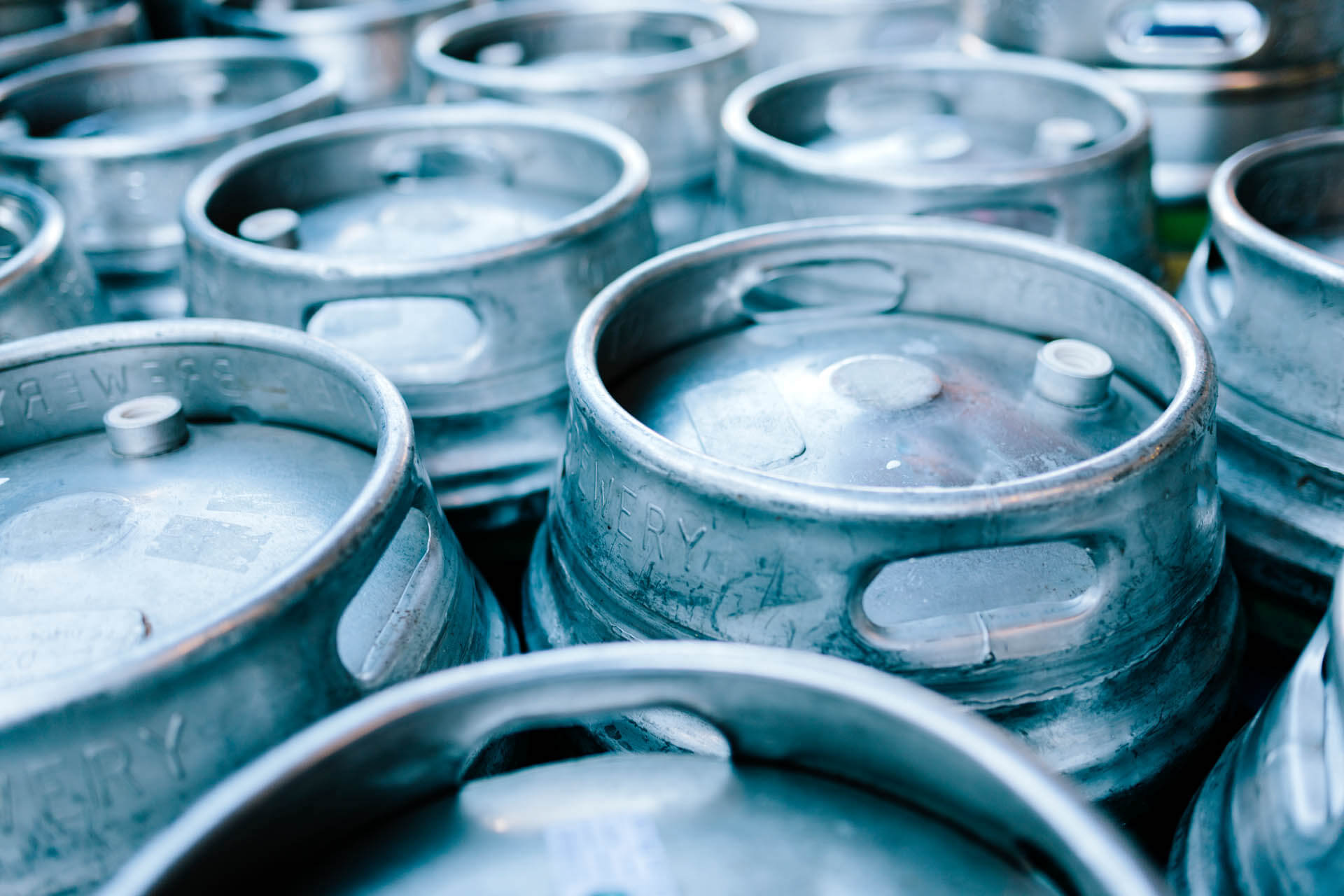 Close up of beer or lager kegs