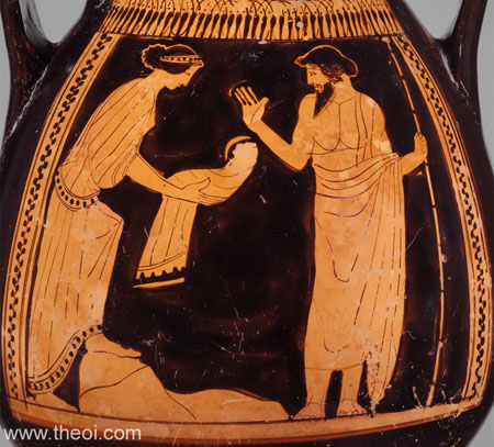 Cronus, Rhea and the Omphalos stone | Athenian red-figure pelike C5th B.C. | Metropolitan Museum of Art, New York