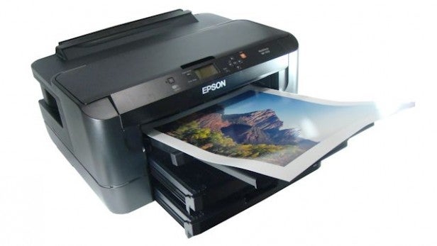 Epson WorkForce WF-7110DTW - Set for A3Epson WorkForce WF-7110DTW printer with printed landscape photo.