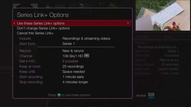 Virgin V6 11Screenshot of Virgin V6 Series Link+ Options menu.