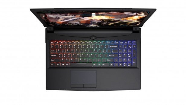 Gigabyte Sabre 15-k 25Gigabyte Sabre 15-K laptop with RGB backlit keyboard.