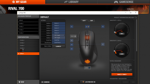 rival700SteelSeries software interface for customizing Rival 700 mouse display.SteelSeries Rival 700 gaming mouse configuration software interface.