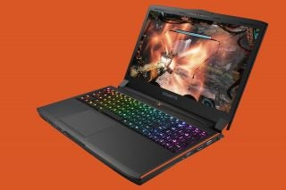 Gigabyte P56XT gaming laptop with RGB keyboard.