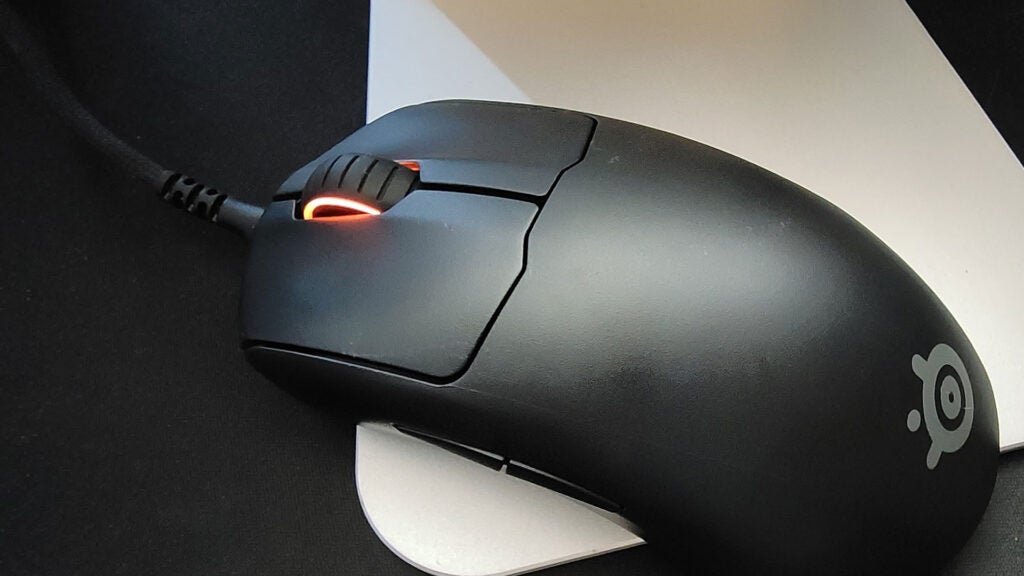 A view of the top of the Steelseries Prime+ gaming mouse.