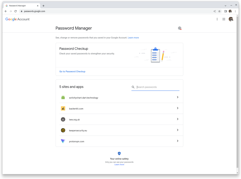 Google password manager web interface