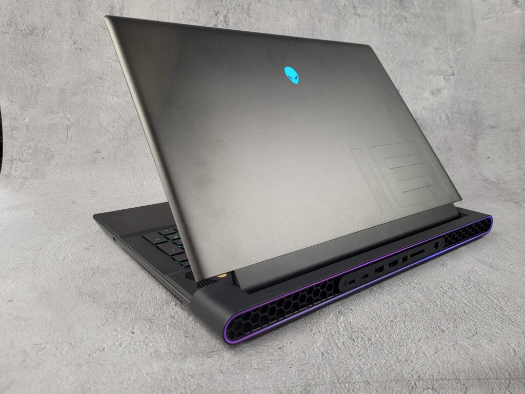 The Alienware m18 showen from the rear