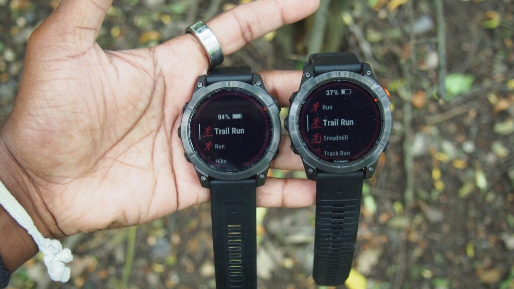 The Garmin Fenix 7 next to the Garmin Fenix 7 Pro