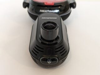 Photo showing the recording protect button, on the bottom of the camera