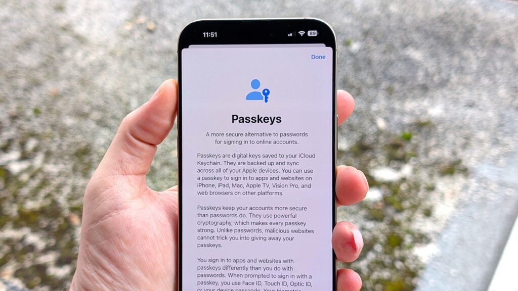 Passkeys within the Passwords app in iOS 18
