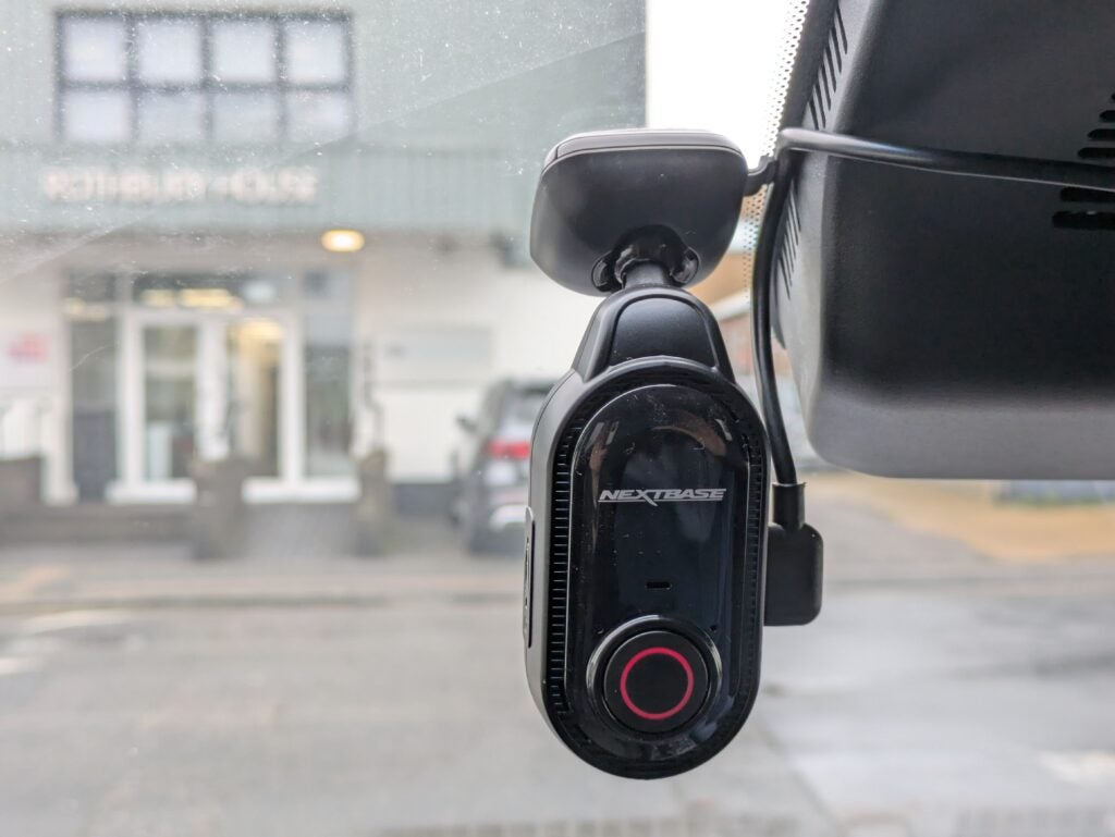 Photo of the installed dash cam, from front passenger's perspective