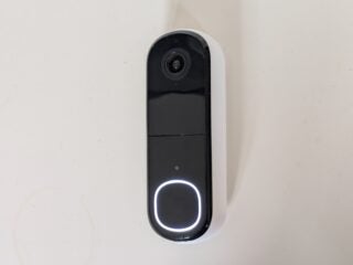 Doorbell from the front and side, with button light illuminated