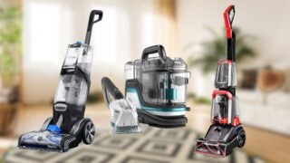 Carpet cleaners on living room background