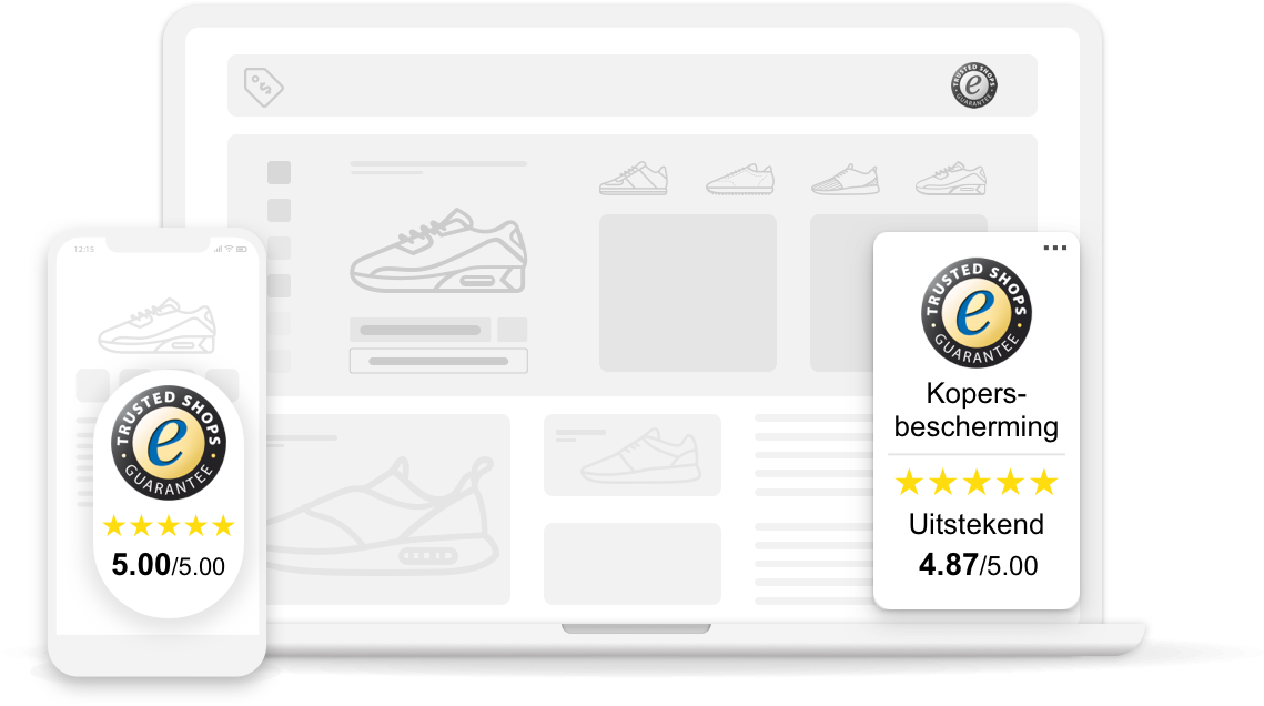 Het keurmerk van Trusted Shops is beschikbaar voor desktop en mobiel.