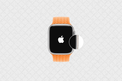 Apple Watch with an orange band being turned off