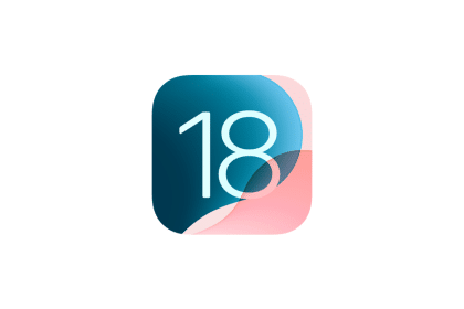 An image of the official iOS 18 icon in blue and pink color.