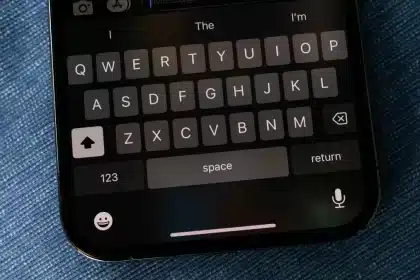 Close-up image of an iPhone keyboard.